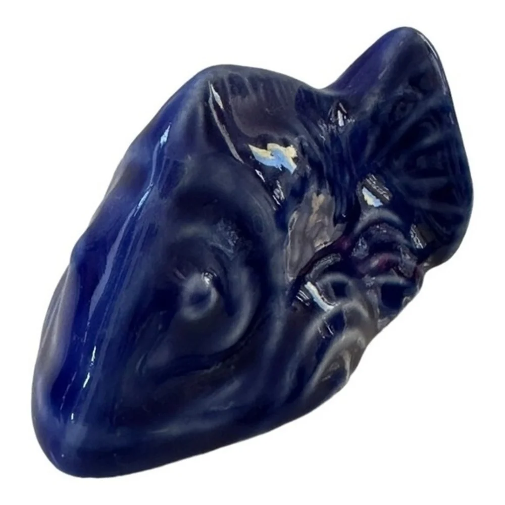 Blue Cobalt Fish Porcelain Figurine Hand Painted White Small 1.7